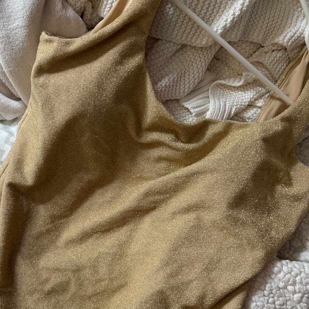 Aerie Gold One-Piece Sparkly Bathing Suit